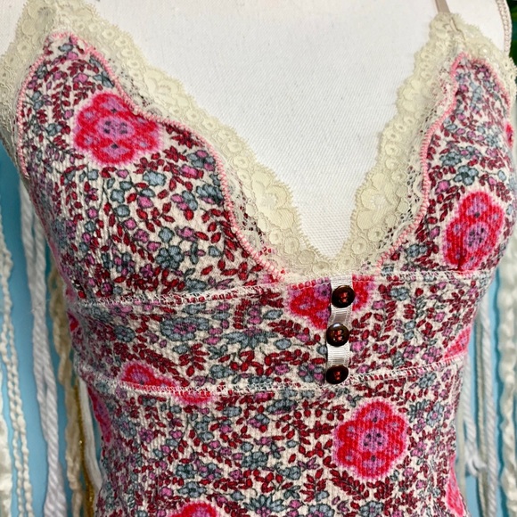 Free People Floral Thermal Tank Top Large - Picture 2 of 5